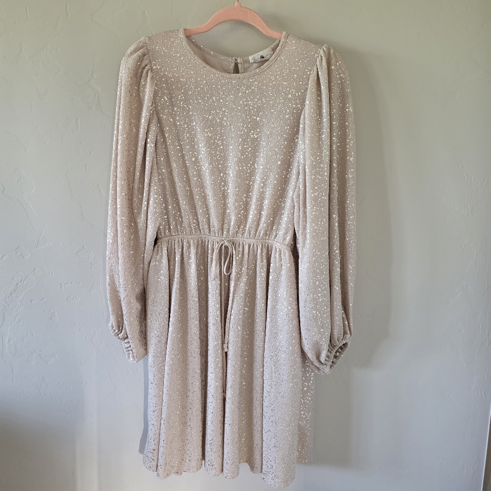 Betsey's Boutique Gold Speckled Balloon Sleeve Dress